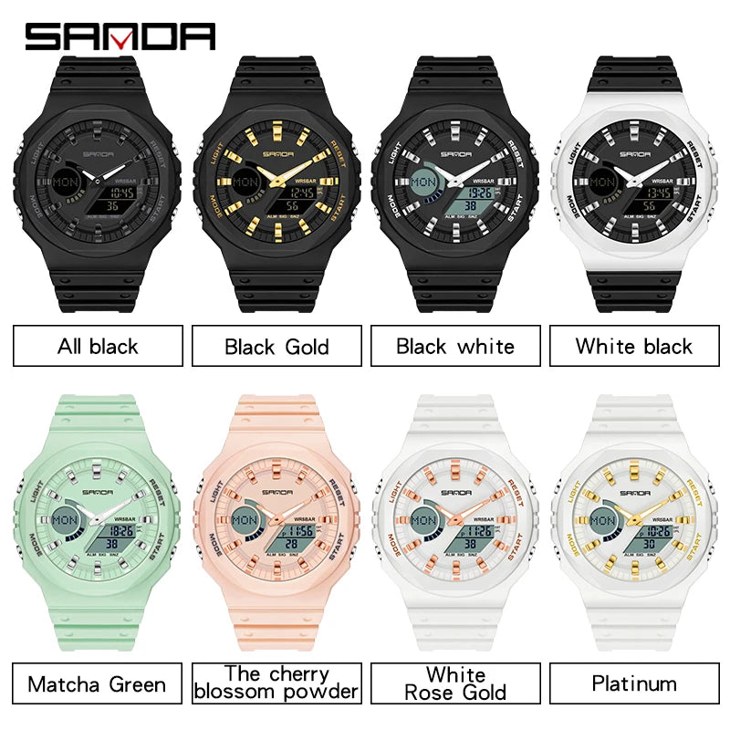 SANDA 2022 New Fashion Casual Quartz Women's Watches Luxury Digital Women Watch 5ATM Waterproof Female Clock Relogio Feminino