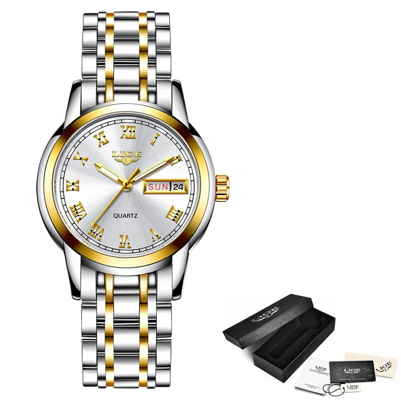 LIGE 2025 New Gold Watch Women Watches Ladies Creative Steel Women's Bracelet Watches Female Waterproof Clock Relogio Feminino