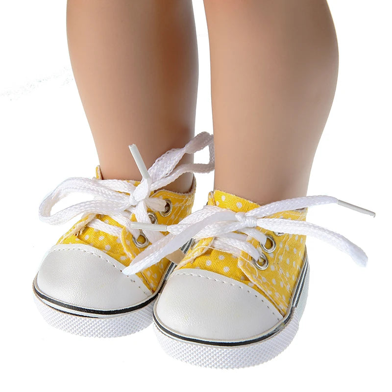 7 cm Canvas Denim Sneakers New Born  Baby Shoes Handmade Lace-up Sneakers Shoes For 18 Inches American 43 cm Baby Dolls GIfts