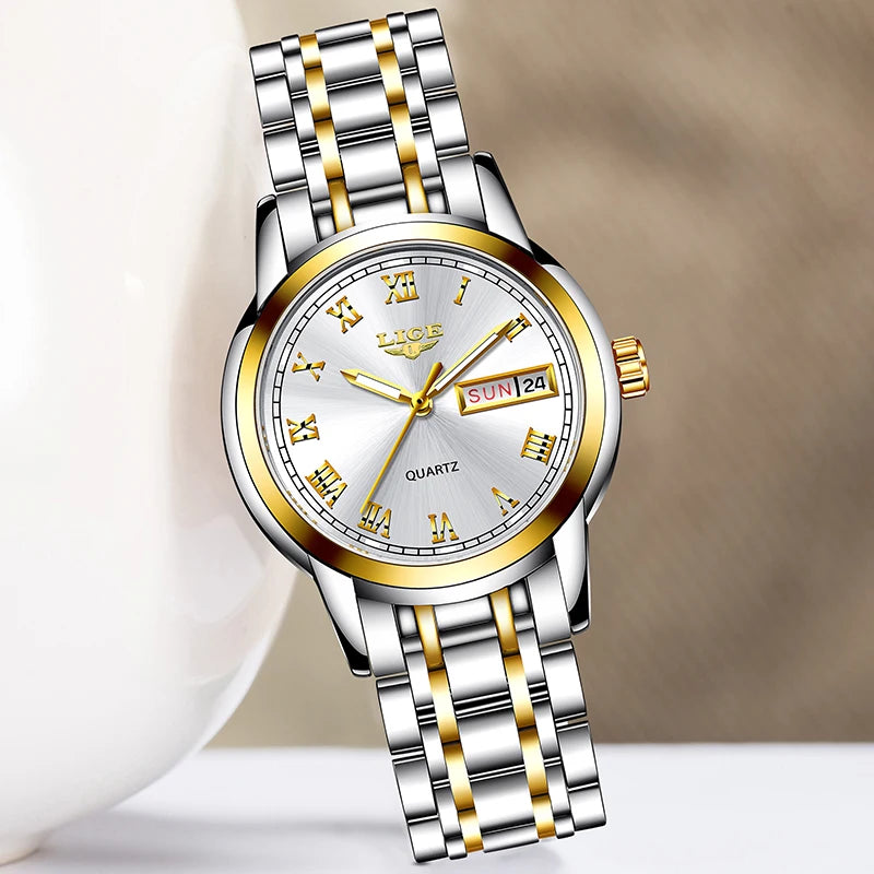 LIGE 2025 New Gold Watch Women Watches Ladies Creative Steel Women's Bracelet Watches Female Waterproof Clock Relogio Feminino