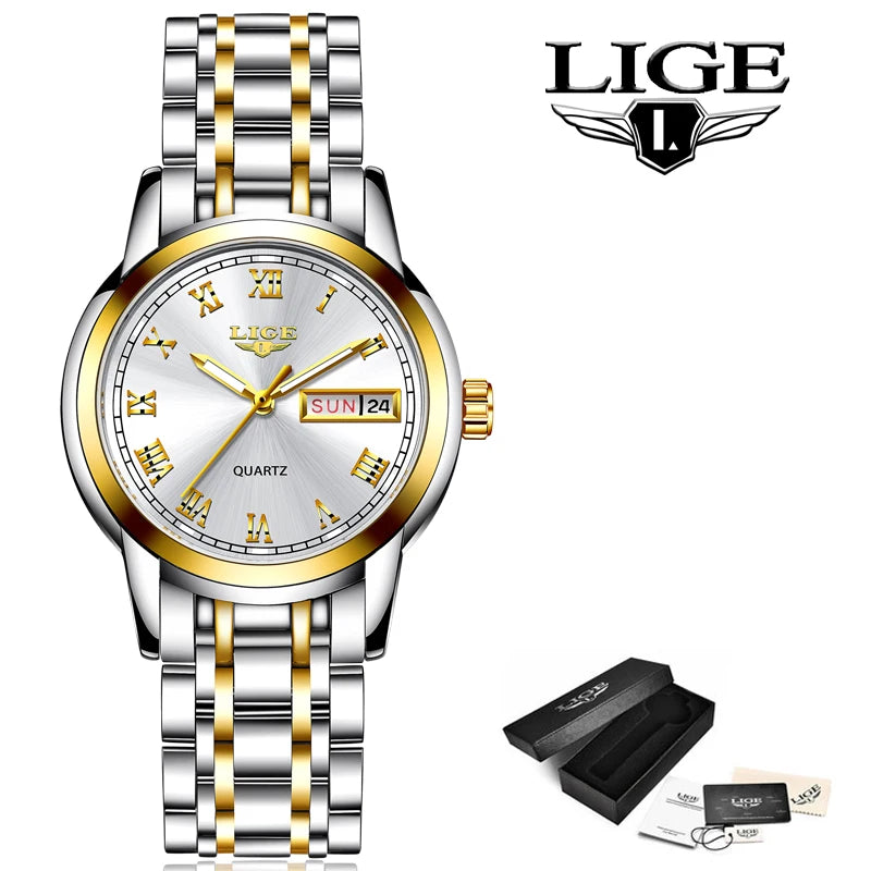 LIGE 2025 New Gold Watch Women Watches Ladies Creative Steel Women's Bracelet Watches Female Waterproof Clock Relogio Feminino