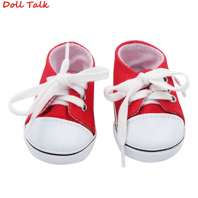 7 cm Canvas Denim Sneakers New Born  Baby Shoes Handmade Lace-up Sneakers Shoes For 18 Inches American 43 cm Baby Dolls GIfts