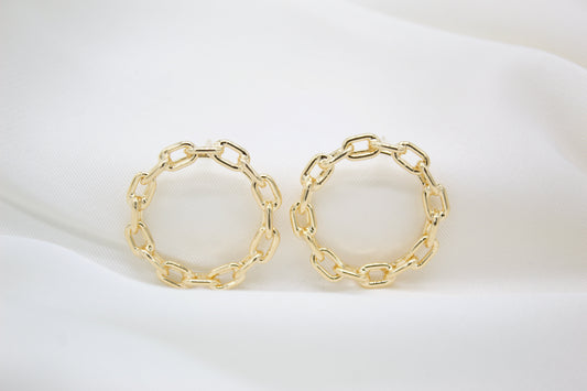 Round Gold Link Stud Earring  (K170)