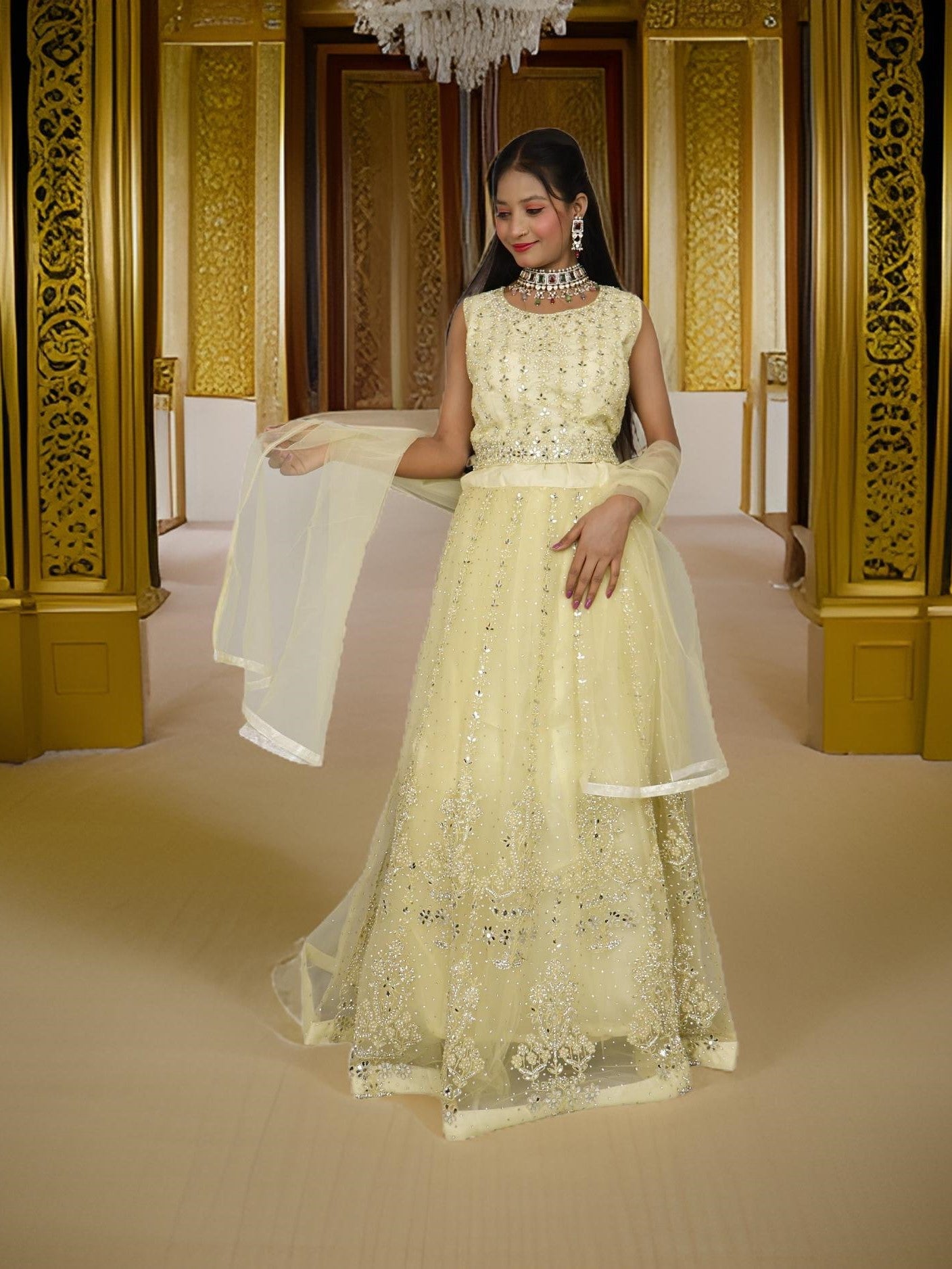 Designer Lehenga Choli with Embroidery and Mirror Peal Work by Shreekama