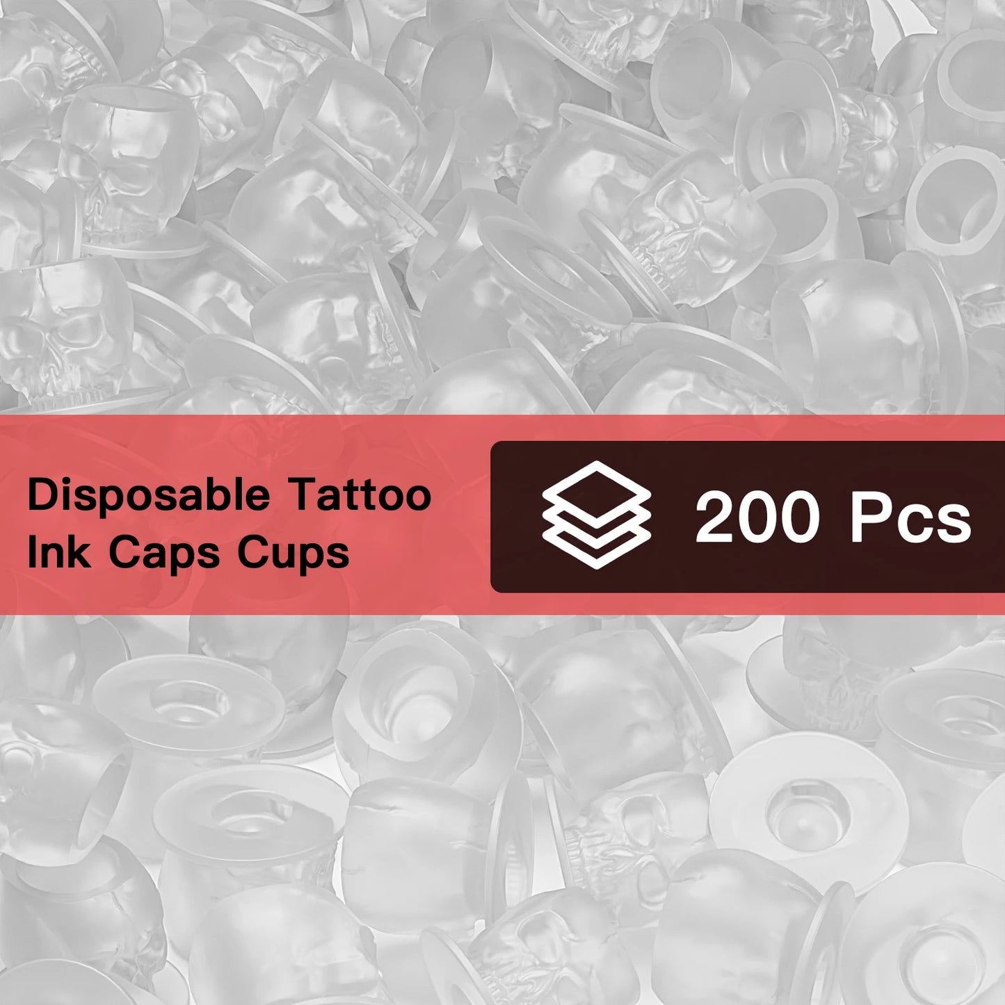 200Pcs Disposable Tattoo Silicone Skull Ink Cup Permanent Makeup Pigment Holder Container Cap Tattoo Ink Accessories for Artist