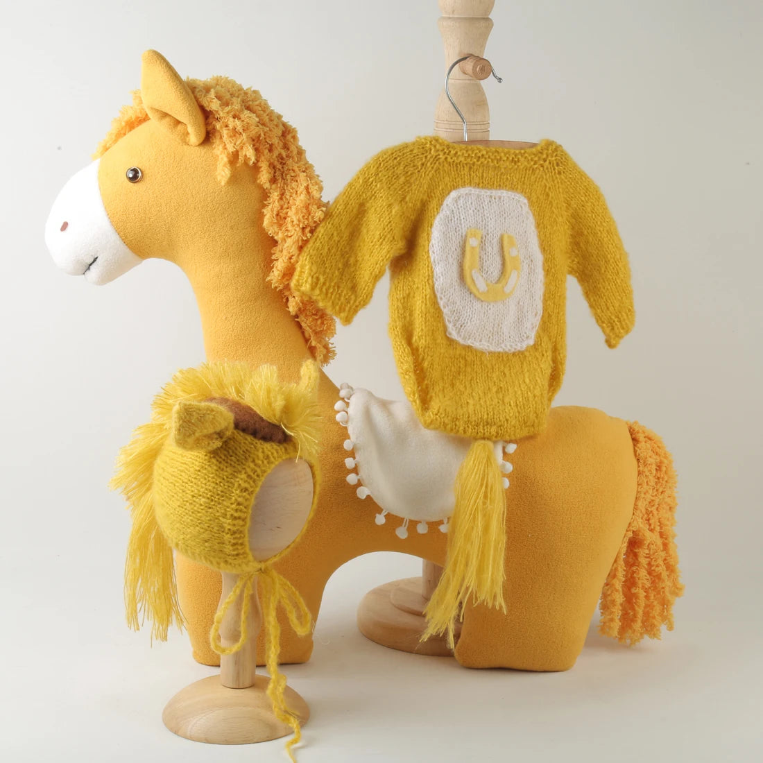 Newborn knitted Horse Jumpsuits Outfit Newborn Photography Props Crochet Baby Horse Romper And Toy Set