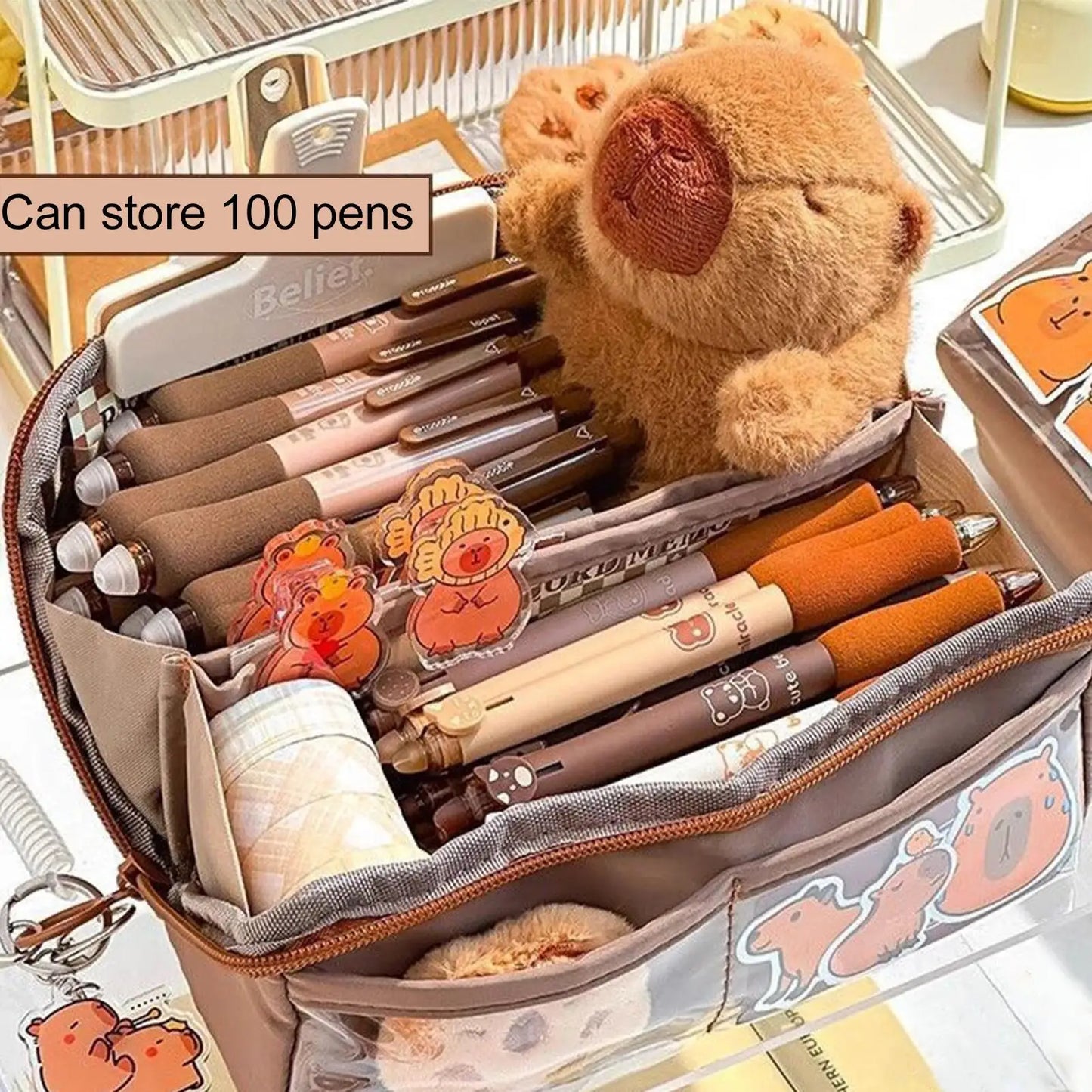 Pen Case Capybara Zipper Pencil Box Cartoon Stationery Makeup Bag School Supplies for Travel Student Teacher Kindergarten