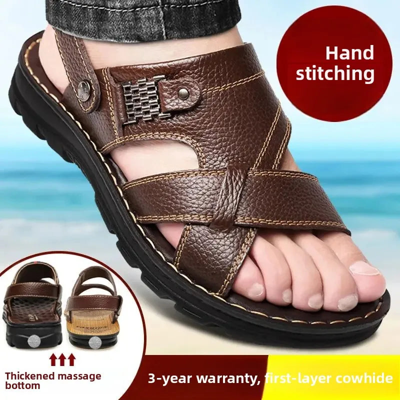 Leather Massage Sole Casual Beach Shoes Men's Sandals Thick Bottom Summer Leather Shoes Comfortable Footwear for Men