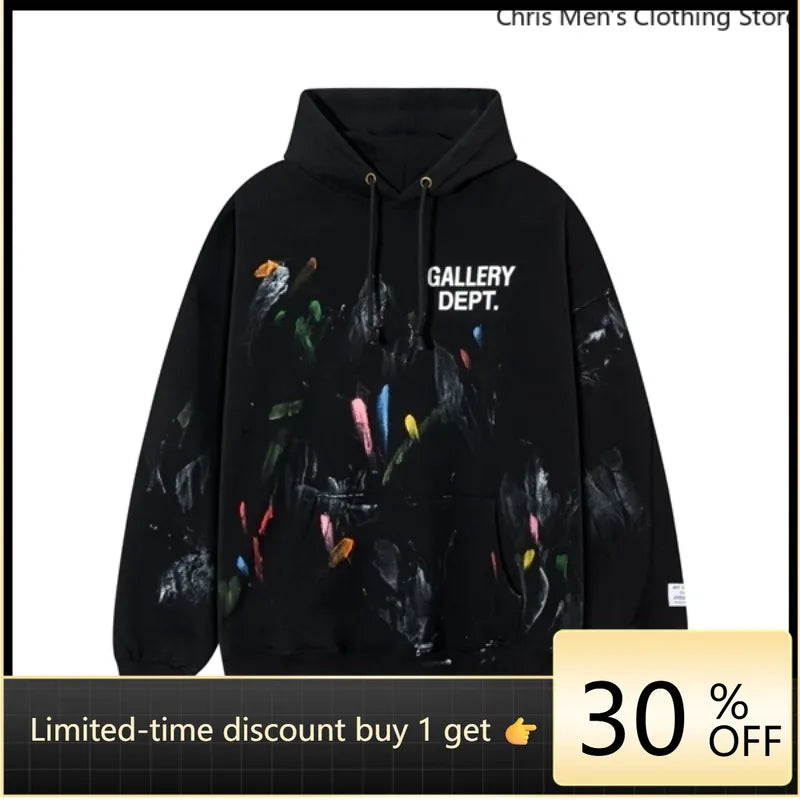 Autumn Trendy Men's Long Sleeve Thermal Hoodie Streetwear New High Street Loose Fleece Hoodie Letter Print Casual Sweatshirt
