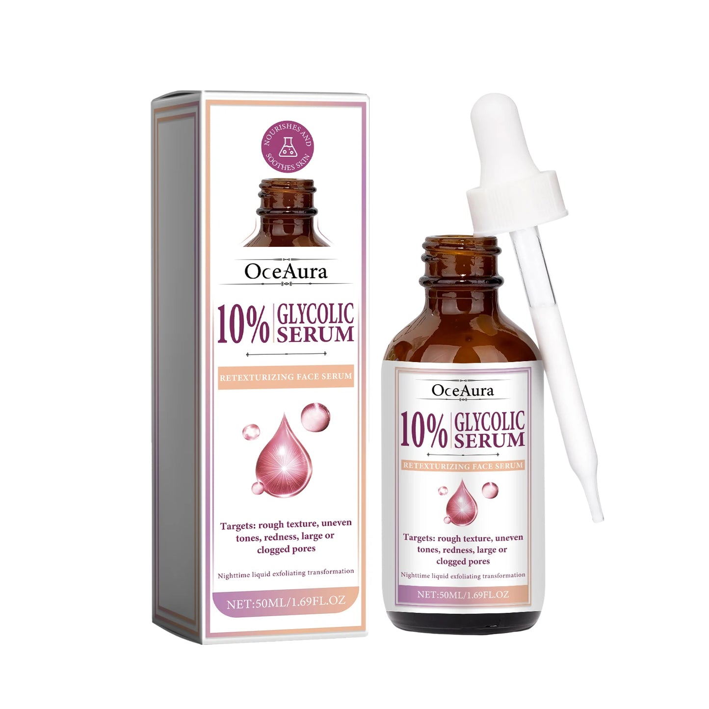 Face Serum Glycolic Acid 10% Toning Solution Fade Fine Lines Firming Improve Facial Dryness Redness Glycolic Acid Repair Essence