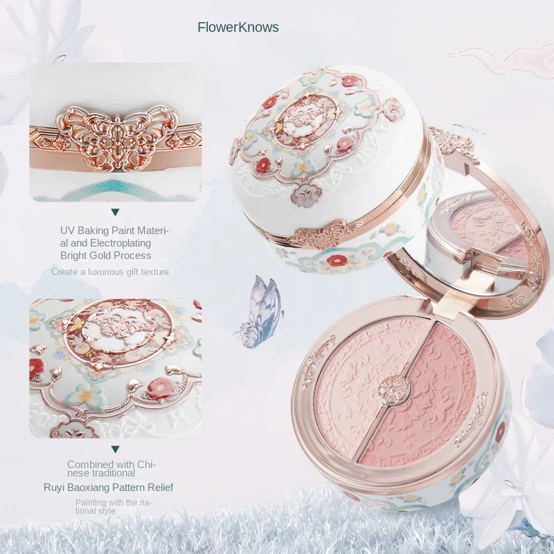 Flower Knows Blusher Butterfly Cloud Collar Collection Rouge Box Duo Blush For Dark Skin Peach Makeup For Cheeks Matte Finish