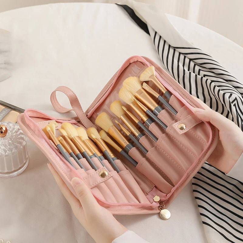 Makeup Brush Case Makeup Brush Holder Travel Waterproof Cosmetic Bag Stand-up Foldable Makeup Cup With Zipper Makeup Brush Bag