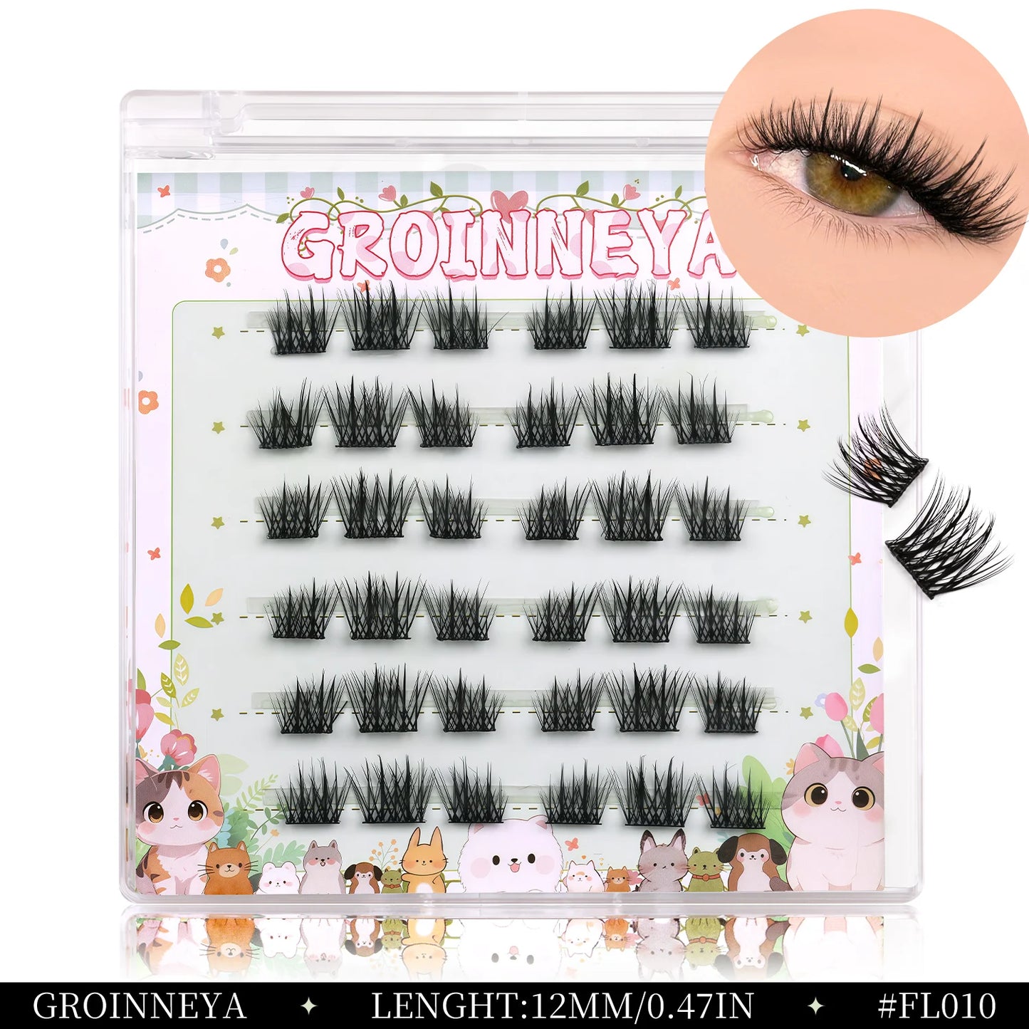 GROINNEYA Manga Cluster Lashes DIY Eyelash Extension Natural Individual Lashes Natural Curl Lash Clusters Makeup At Home