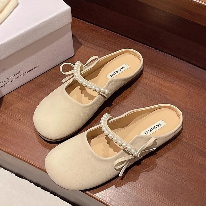 Gentle flat-soled soft-bottomed closed-toe half-slipper women's outer wear new style spring and summer sandals Mary Jane