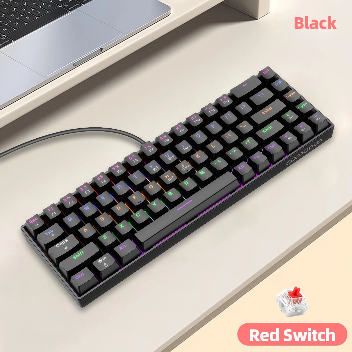GOOJODOQ 68 Key Wired Work Gaming Mechanical Keyboard Red Switch RGB Light for Window Laptop Macbook Android Desktop