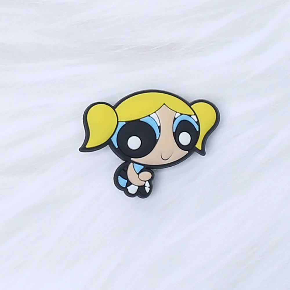 1-9pcs Power Girl Cartoon PVC Shoe Charms DIY Sandals Shoe Buckles Pins Series Shoe Decoration Accessories Friends Gifts