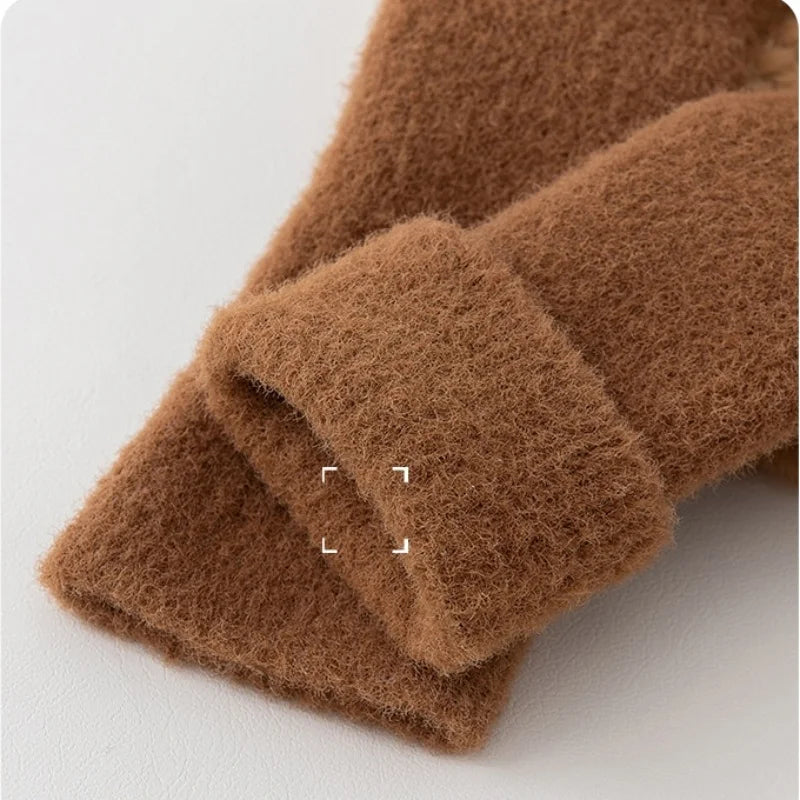 Autumn Winter Infant Leather Sole Shoes Mink Velvet Thicken Warm Newborn Baby Walking Socks Shoe Cartoon Bear Kids Floor Socken
