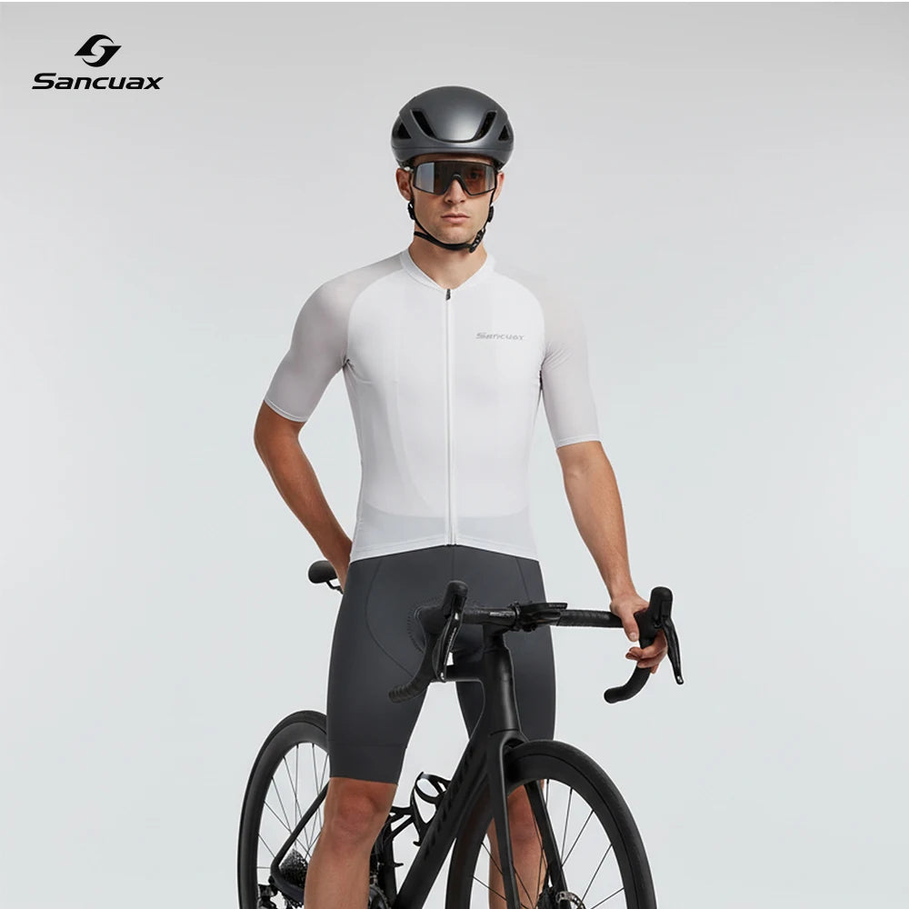 SANCUAX Men Cycling Jersey Set Short Sleeve Quick Dry Breathable Road Bike Ccycling Clothing with Pockets Summer Bike Clothing