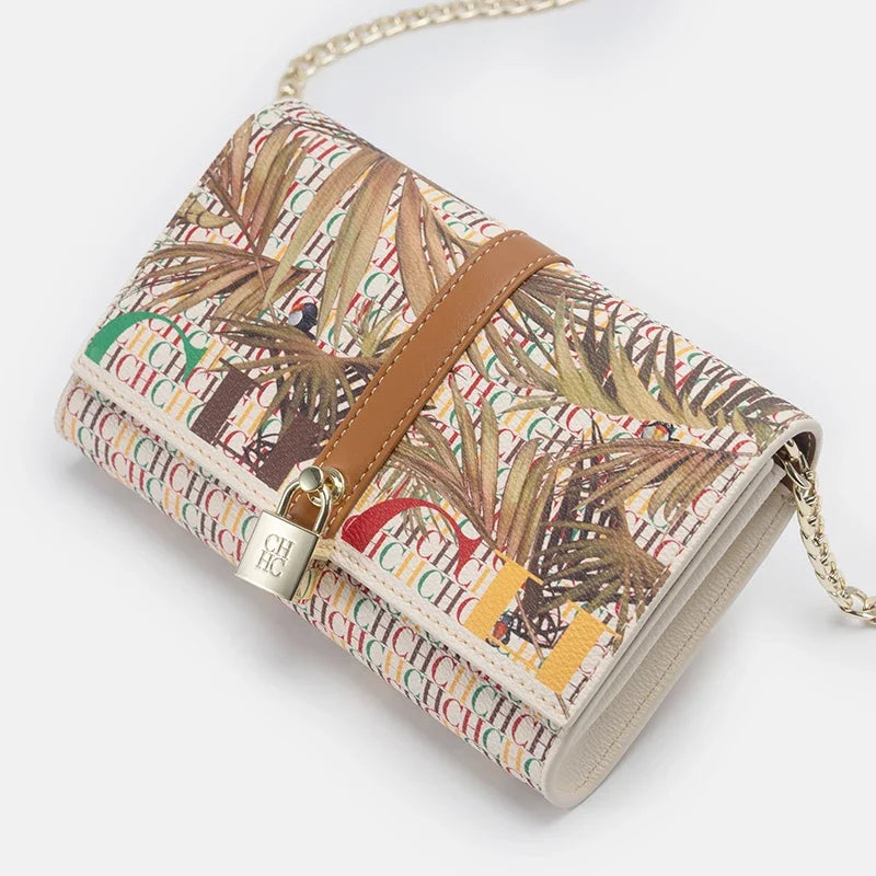 CH Women Crossbody Bag Floral Print Chain Shoulder Bag Fashion Designer Flap Bag Luxury PU Leather Purse For Daily Use