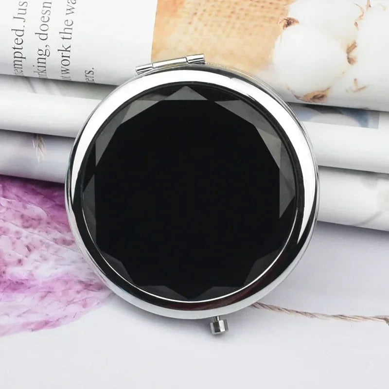1Pc Folded Compact Mirrors Gold Silver Pocket Mirror Making Up for Personalized Gift Luxury Crystal Makeup Mirror Portable Round