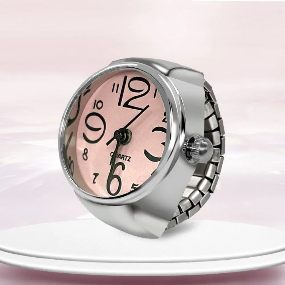 Mini Watch Rings Vintage Punk Elastic Strap Alloy Watches Women Men Couple Rings Jewelry Clock Roman Quartz Watch Rings