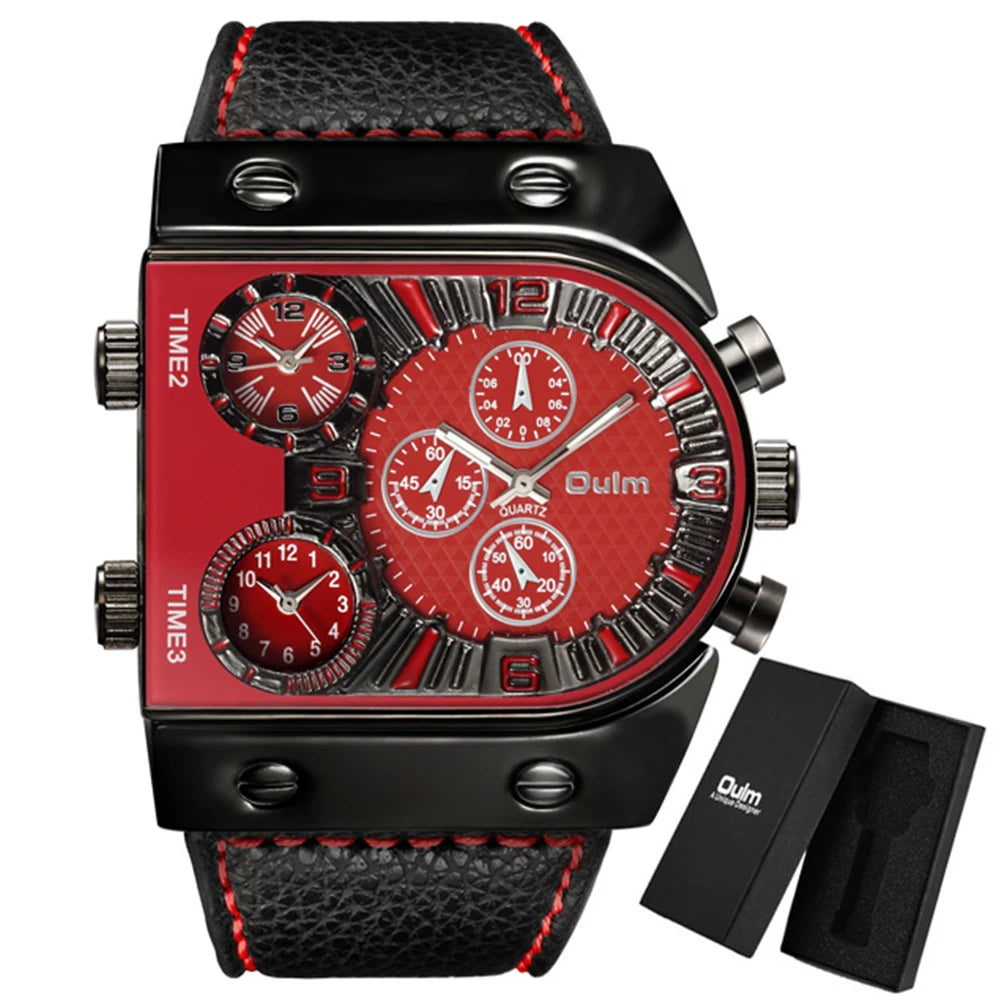 Men's Watches Mens Quartz Casual Leather Strap Wristwatch Sports Man Multi-Time Zone Military Male Watch Clock Relogios