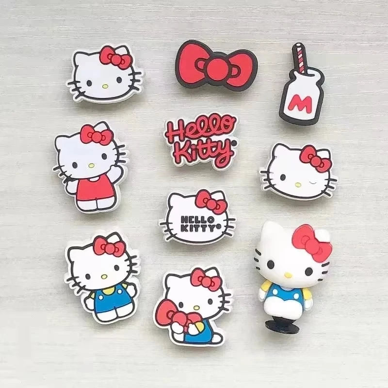 New Sanrio HelloKitty Cute 3D Shoe Charms with Bowknots Fashionable Cartoon Accessories for Clogs & Sandals DIY Decor & Gift