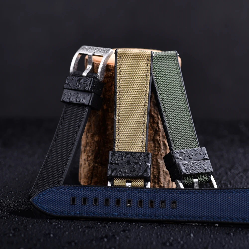 High Quality FKM Canvas Watch Strap 20mm 22mm Hybrid Fluoro Rubber Nylon Watchbands Quick Release For Each Brand Diving Watches