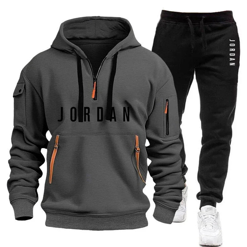 Autumn and winter men's sweatshirt set, fashionable and casual set, windproof thickened men's sportswear and pants 2-piece set