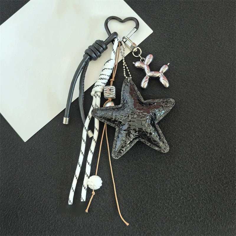 Multicolor Luxury Flat Keychain Bag pu Leather Five-Pointed Star Keychain Mother's Day Valentine's Day High-End Gift