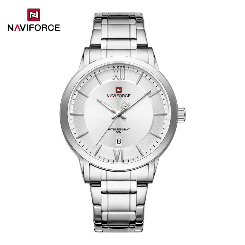 NAVIFORCE Simple Fashion Business Men's Watches Watch Stainless Steel Strap Calendar Display 3ATM Waterproof Men's Quartz Watch