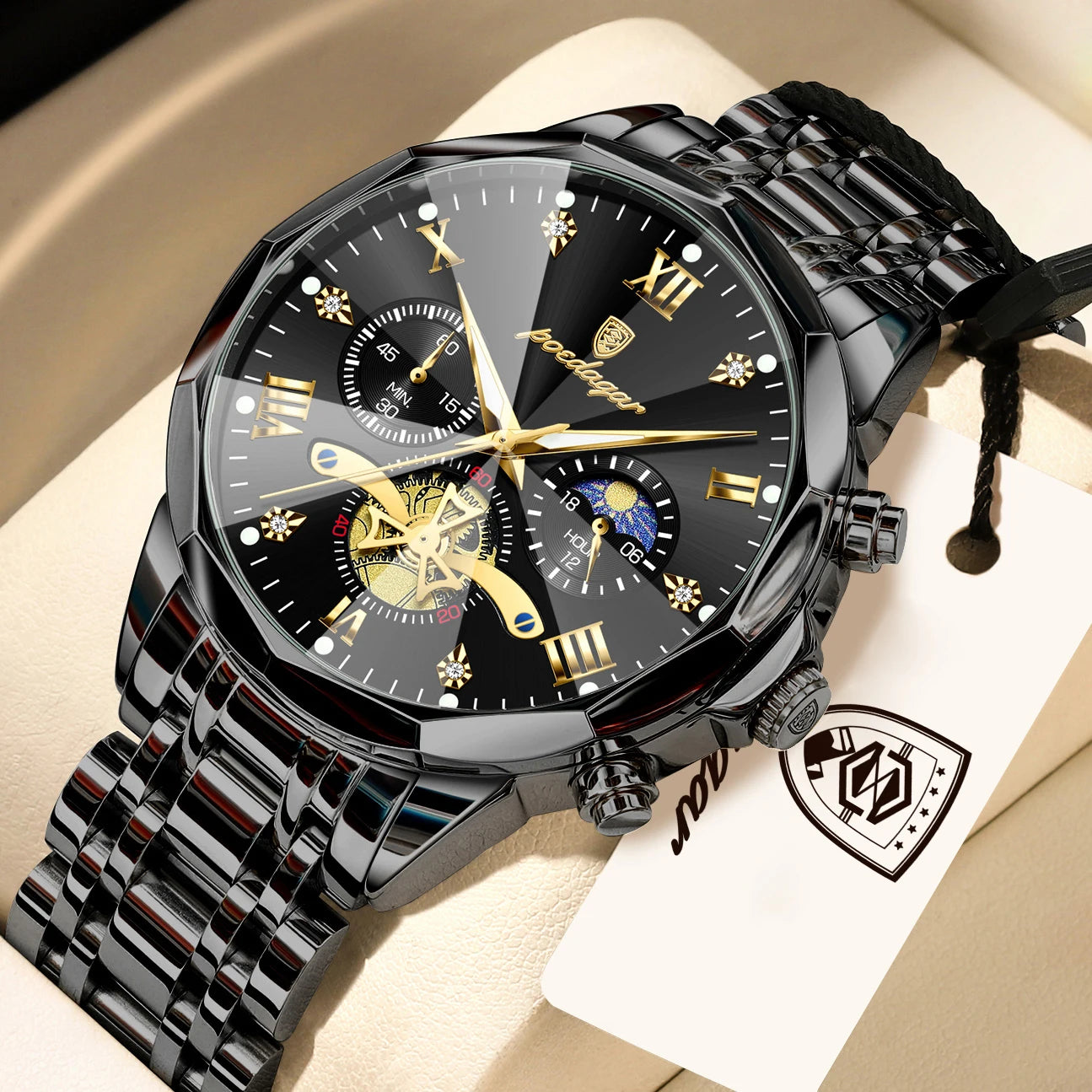 POEDAGAR Top Original Men Clock Waterproof Luminous Chronograph Man Wristwatch Stainless Steel Luxury Quartz Men's Watches Reloj