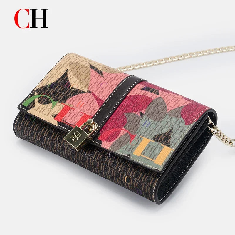 CH Women Crossbody Bag Floral Print Chain Shoulder Bag Fashion Designer Flap Bag Luxury PU Leather Purse For Daily Use