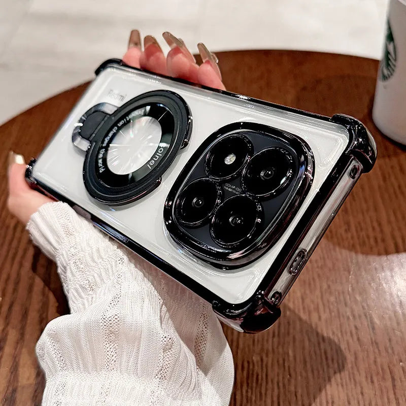 For Redmi Note 15 Pro and Note 15 Pro Plus Case Magnetic Holder Plating Airbag Transparent Camera Protection Shockproof Cover
