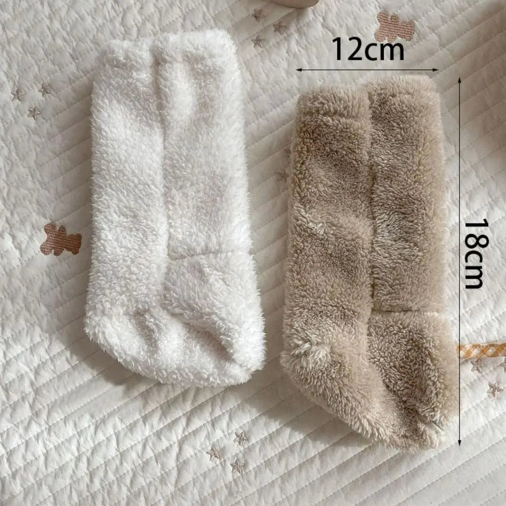1 Pair Casual Thickened Newborn Baby Socks Anti-slip Solid Color Kids Floor Socks Warm Baby Foot Warmer Infant Winter
