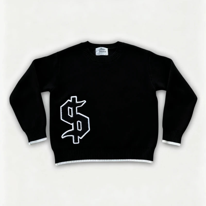 Round Neck Knitted Loose Pullover Oversized Men Full Sleeve Sweater Gothic Embroidery Daily Street Commute Y2k Outfits