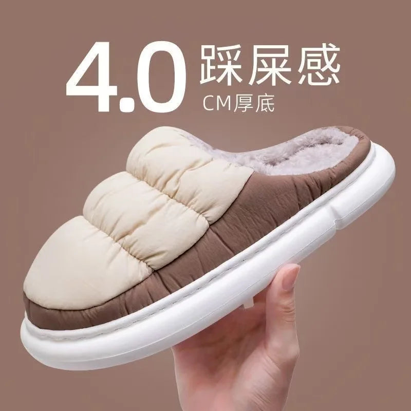 Hot New Fashion Big Size 48 49 Winter Waterproof Men Warm Slippers Women Couples Plush Slides Home Non-Slip Shoes Outdoor Flats