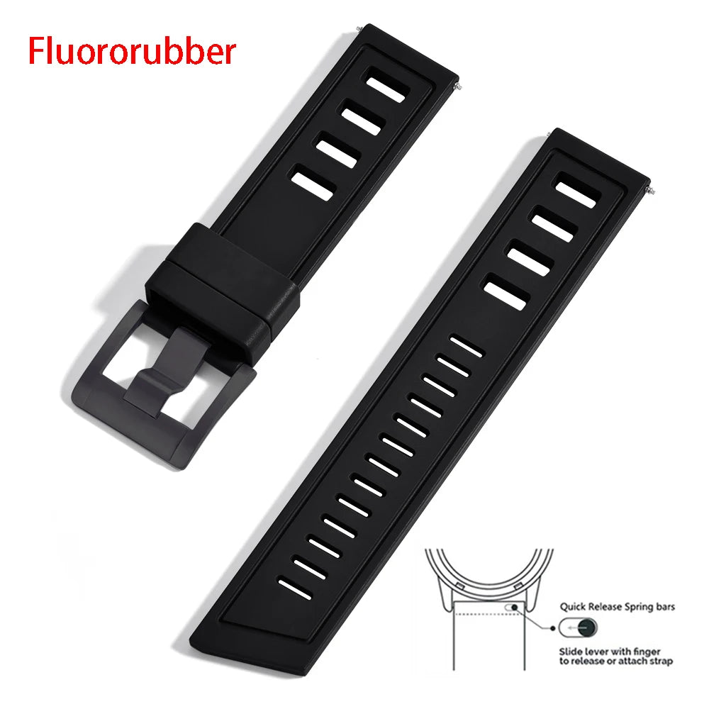 New Design Heavy Duty FKM 20mm 22mm Watch Strap Waterproof Fluororubber Band Quick Release Universal Fit For Diving/Sports Watch