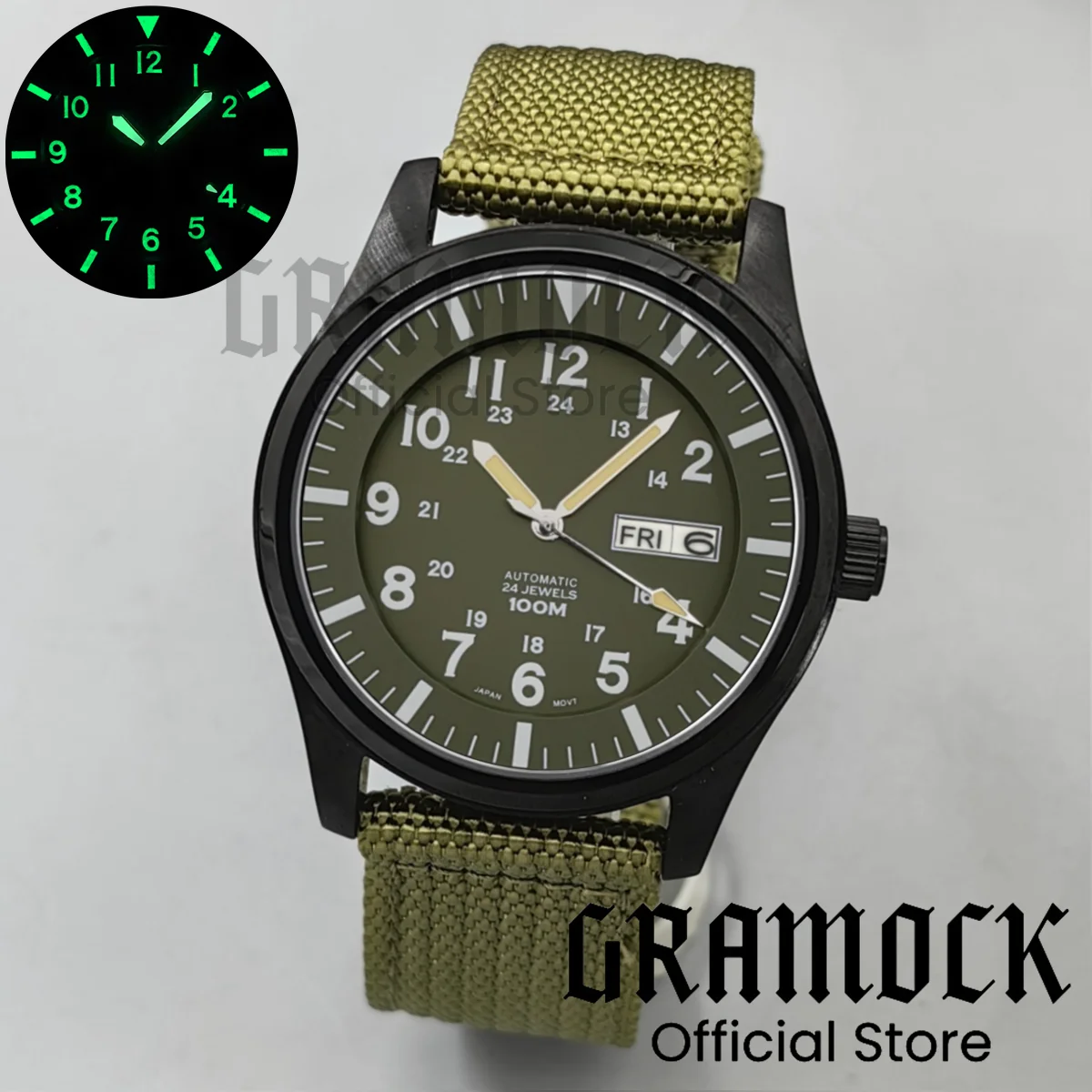 Gramock 42MM Men's Fashion NH36A Mechanical Sports Watches Black Dial Luminous Sapphire Glass Men Watch Waterproof Reloj Hombre