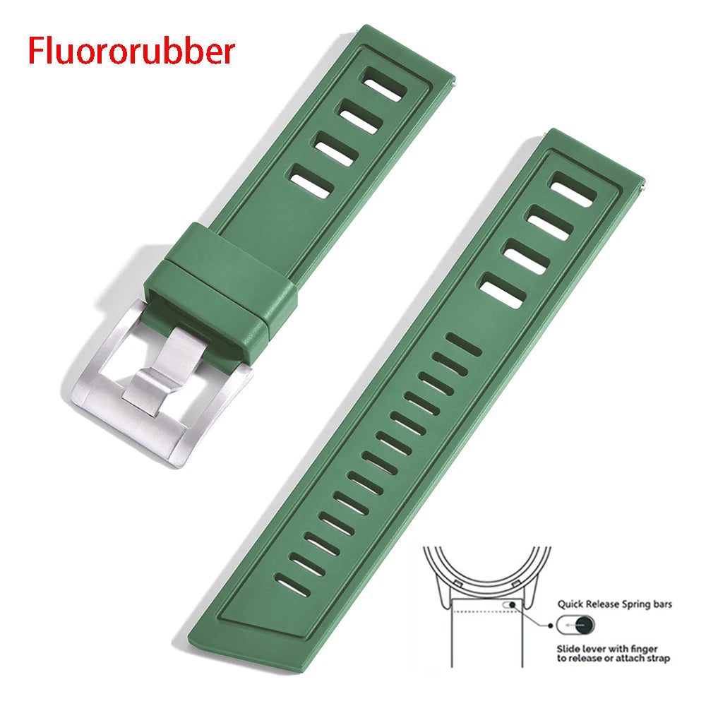 New Design Heavy Duty FKM 20mm 22mm Watch Strap Waterproof Fluororubber Band Quick Release Universal Fit For Diving/Sports Watch