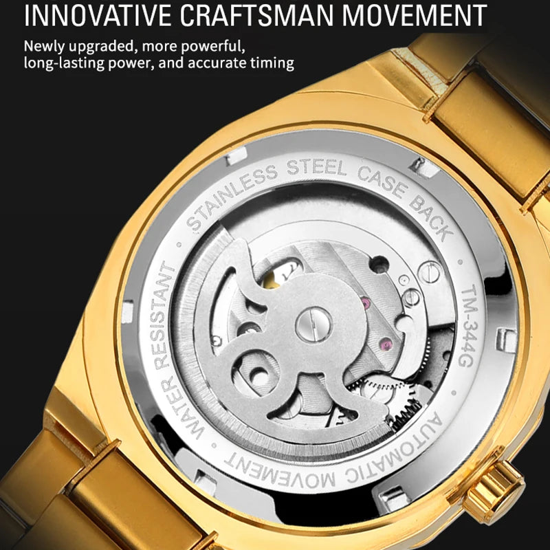 2024SKROX Luxury Gold Diamond Octagonal Automatic Clock Man Watch Elegant Stainless Steel Skeleton Mechanical Male Wrist Watches