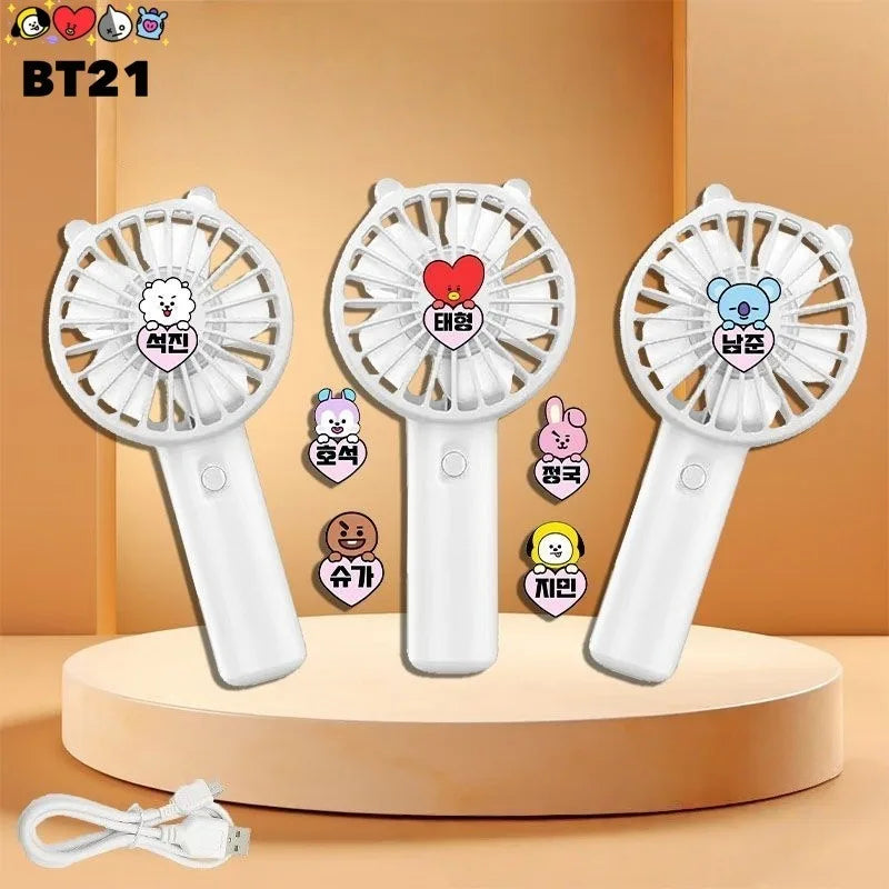 BT21 TATA peripheral cartoon cute handheld small fan, creative new rechargeable mini fan for students and office workers, gift