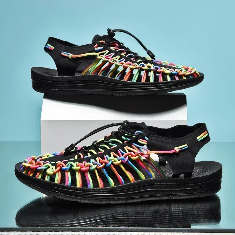 Breathable Casual Flat Sandals Outdoor Couples Sandals Size 48 Summer Men Sandals Women Slippers Weaving Design Beach Sandals