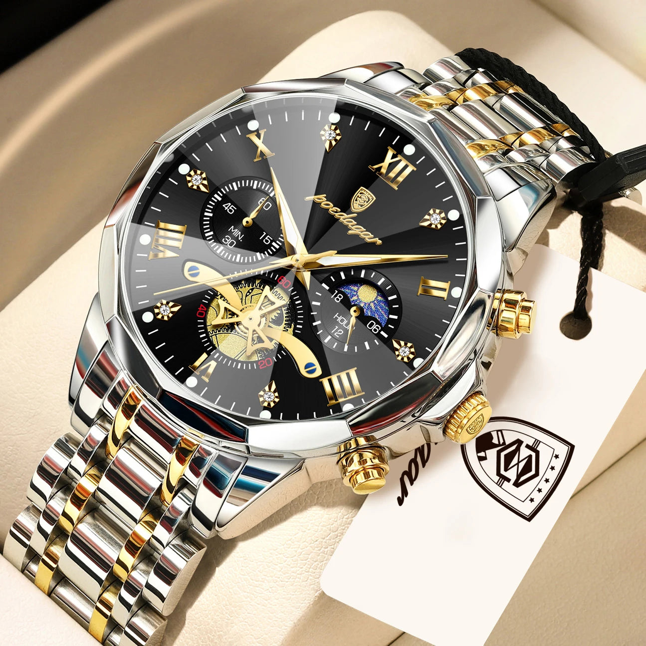 POEDAGAR Top Original Men Clock Waterproof Luminous Chronograph Man Wristwatch Stainless Steel Luxury Quartz Men's Watches Reloj