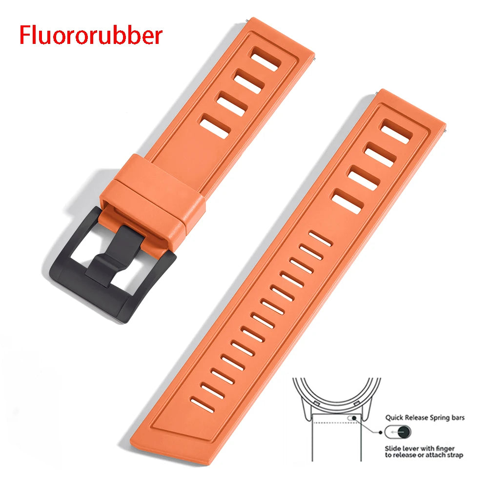 New Design Heavy Duty FKM 20mm 22mm Watch Strap Waterproof Fluororubber Band Quick Release Universal Fit For Diving/Sports Watch