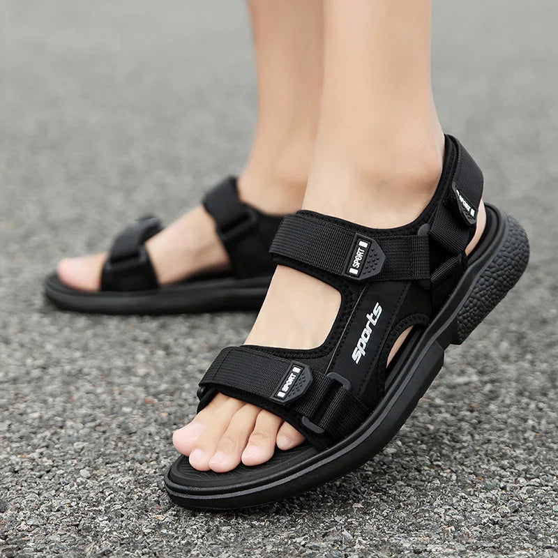 Men's Summer Breathable Beach Sandals Soft Bottom Versatile Outdoor Wear Canvas Upgraded Slippers Casual Style PVC Outsole