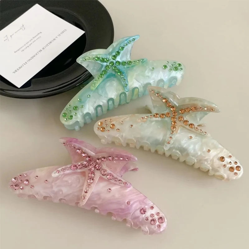 1pcs YHJ Starfish Hair Claw for Women Rhinestone Acetate Claw Clip Vacation Jewelry Hair Clip Trendy Claw Clips Hair Accessories