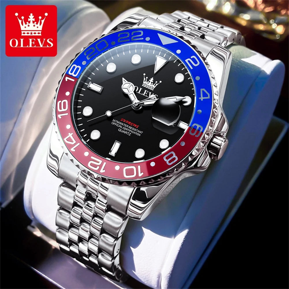 OLEVS Men's Watches Top Brand Luxury Classic Datejust Original Quartz Watch for Man Waterproof Luminous Big Date Stainless Steel