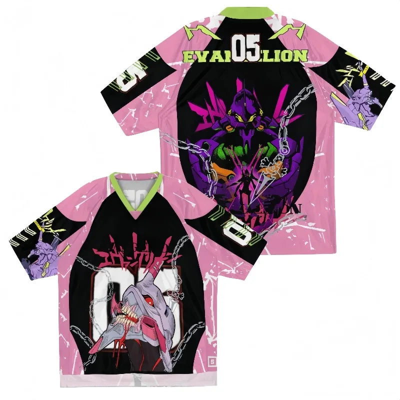 Neon Genesis Evangelion Anime V-Neck Jersey 3D Print Oversized Streetwear Harajuku Tops for Men Women 2026 New Gift for Fans