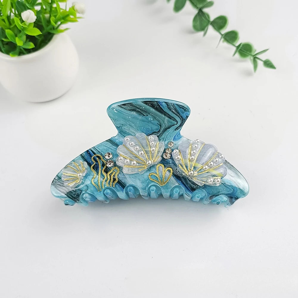 NEW 10.5CM Large Pearl Shell Hair Claw Ocean Series Acrylic Claw Clips Summer Trendy Hair Clips for Women Girls Hair Accessories